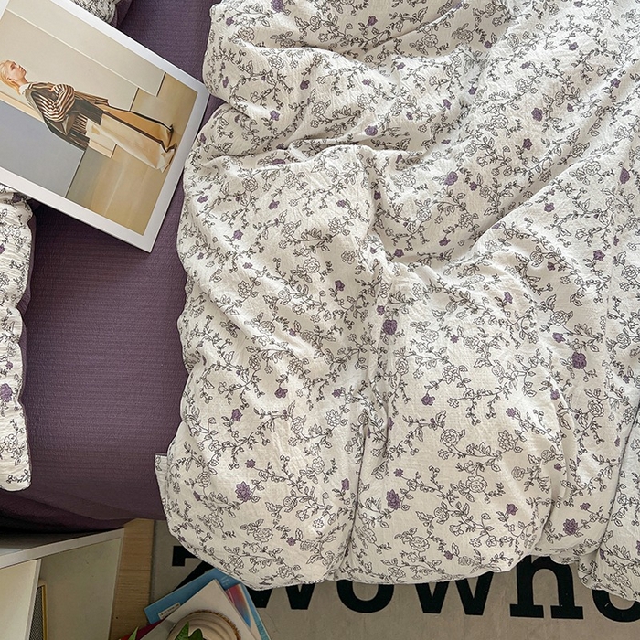 91家纺网 家纺一手货源 找家纺 朵朵家纺 2026新款高级感轻奢复古美拉德色系双层纱泡芙棉床品四件套加厚水洗双层纱软 春风拂梦