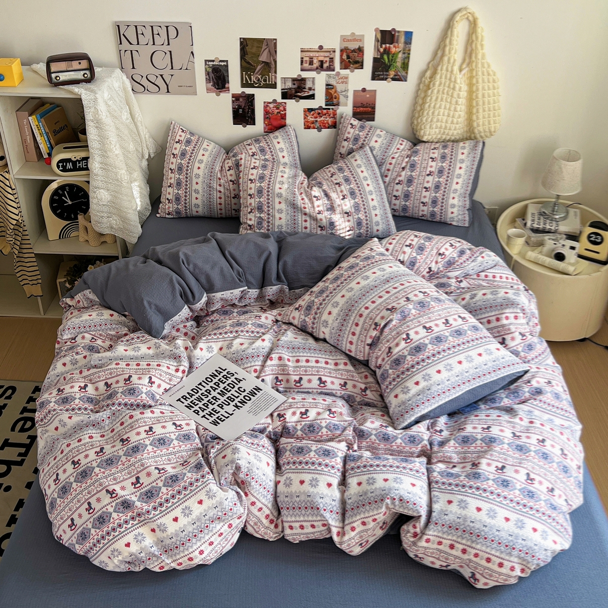 91家纺网 家纺一手货源 找家纺 朵朵家纺 2026新款高级感轻奢复古美拉德色系双层纱泡芙棉床品四件套加厚水洗双层纱软 马上有福2