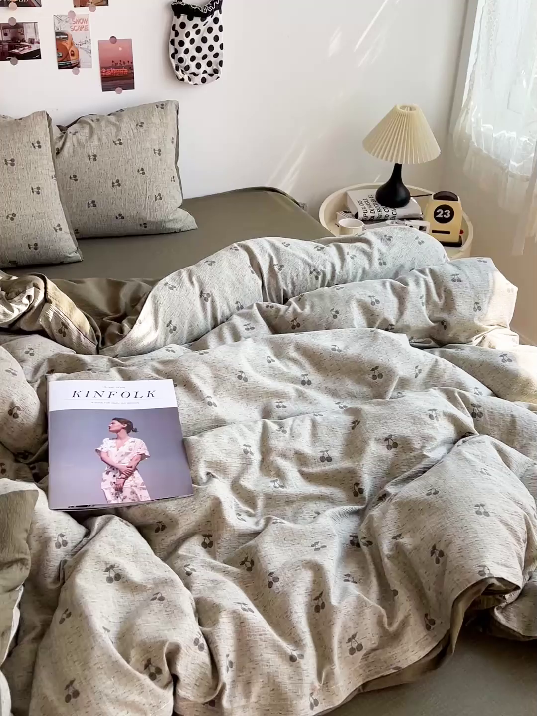 91家纺网 家纺一手货源 找家纺 朵朵家纺 2026新款高级感轻奢复古美拉德色系双层纱泡芙棉床品四件套加厚水洗双层纱软 绿樱