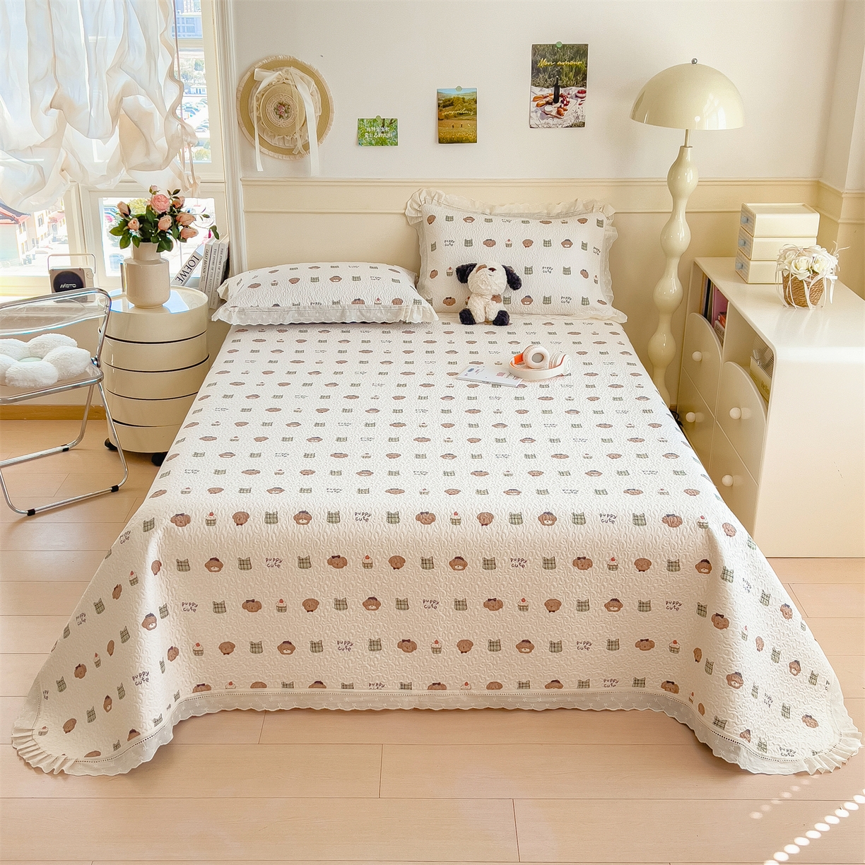 91家纺网 家纺一手货源 找家纺 慕木家纺 2026新款A类印花慕丝棉花边款床盖夏被系列(抽空压缩可供跨境)提供买家秀 蛋糕熊+绿