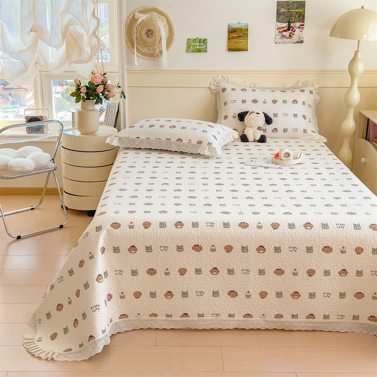 91家纺网 家纺一手货源 找家纺 慕木家纺 2026新款A类印花慕丝棉花边款床盖夏被系列(抽空压缩可供跨境)提供买家秀 蛋糕熊+绿