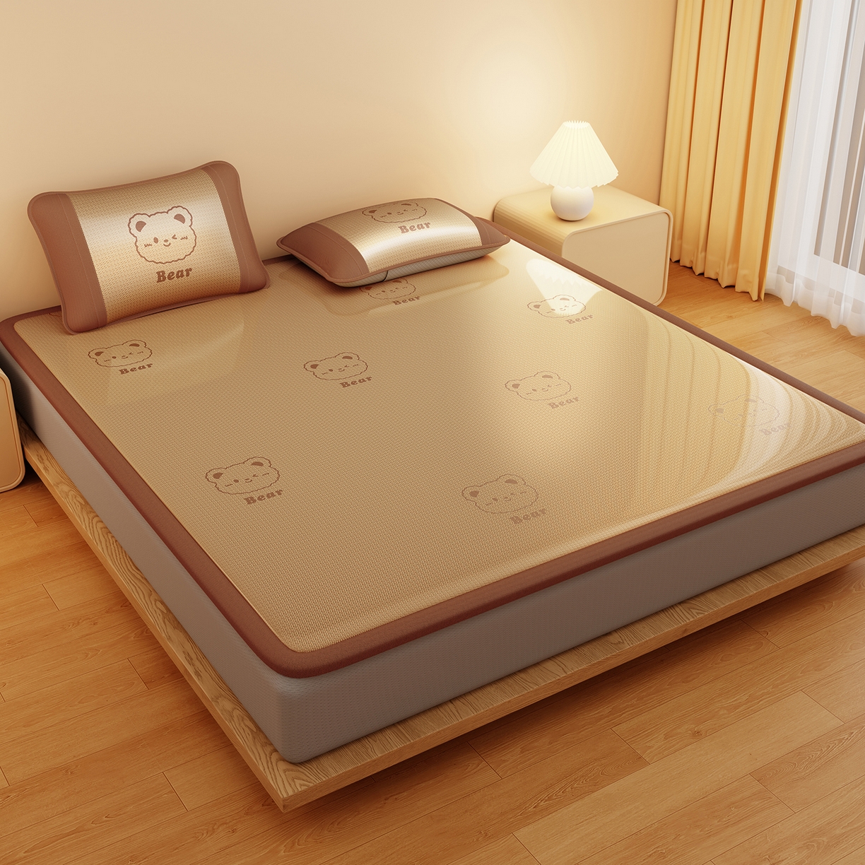 卡初家居（原微来） 2026春夏新款快乐熊水洗冰藤床席款床笠款 快乐熊-魅力咖-床笠款