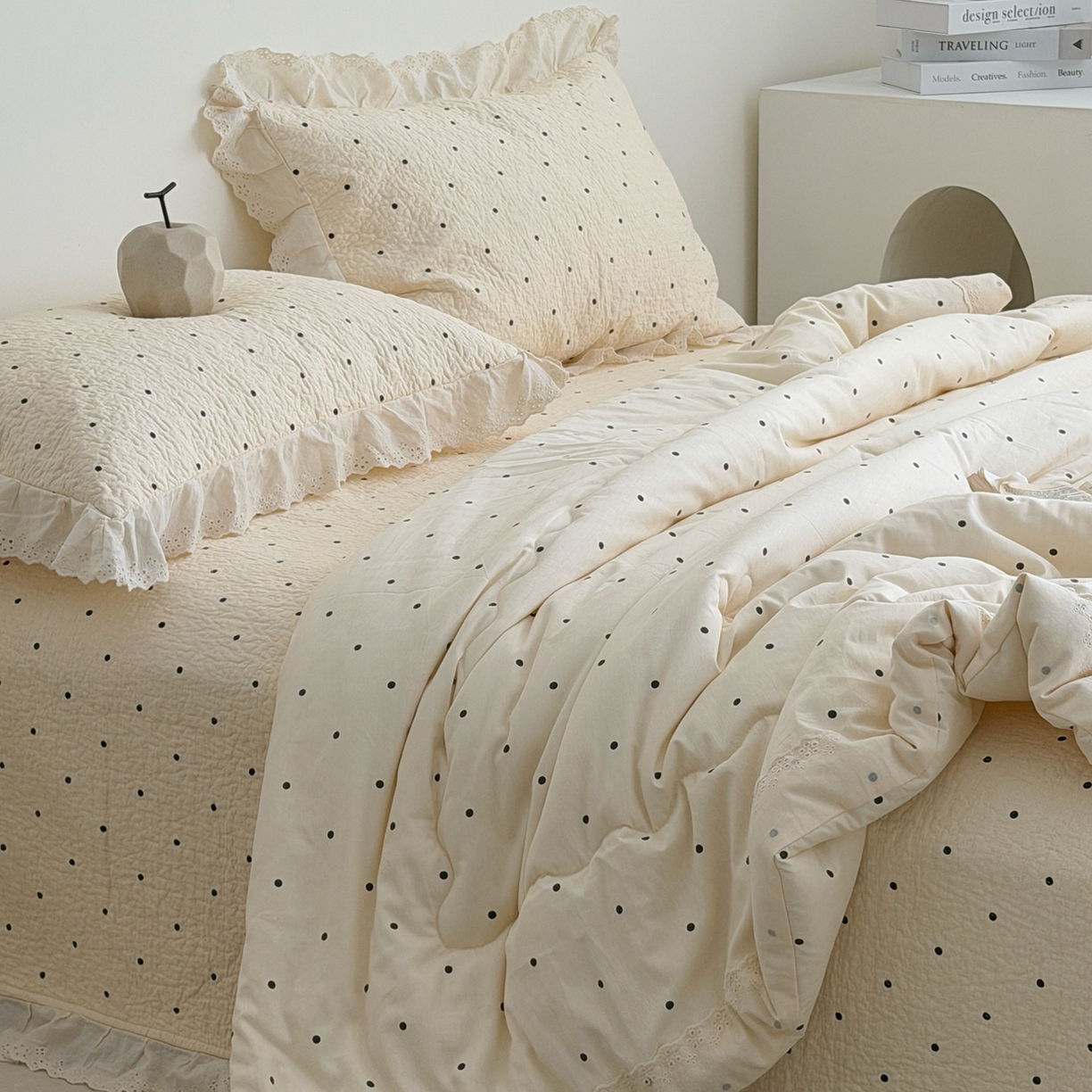 91家纺网 家纺一手货源 找家纺 佰织鑫家居 2026春夏新款全棉纯棉法式床盖款夏被夏凉被空调被夏被四件套春秋被四件套 波点