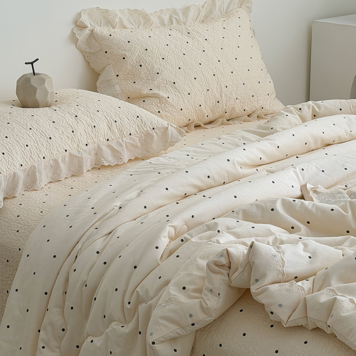 91家纺网 家纺一手货源 找家纺 佰织鑫家居 2026春夏新款全棉纯棉法式床盖款夏被夏凉被空调被夏被四件套春秋被四件套 波点