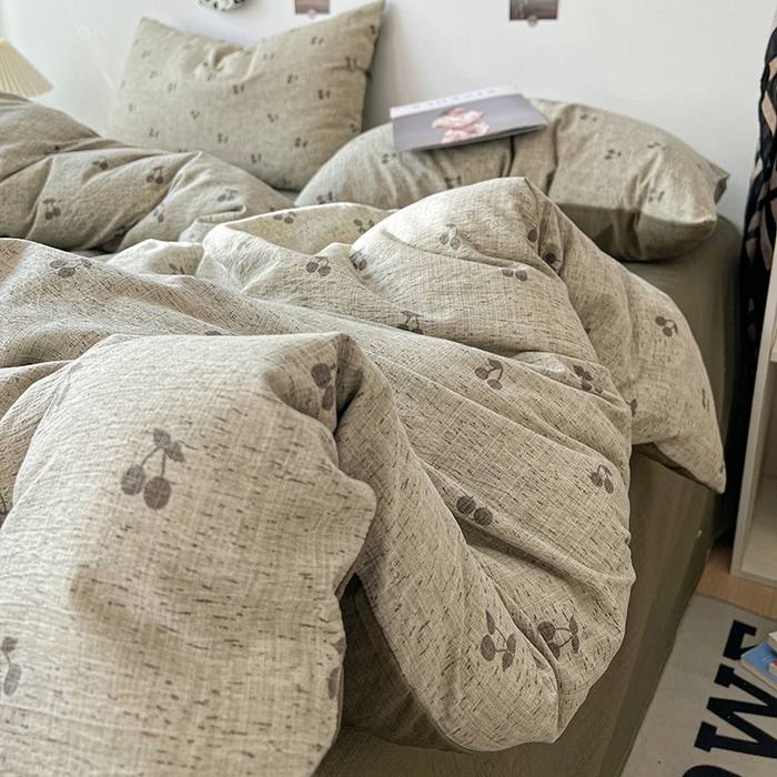 91家纺网 家纺一手货源 找家纺 朵朵家纺 2026新款高级感轻奢复古美拉德色系双层纱泡芙棉床品四件套加厚水洗双层纱软 绿樱