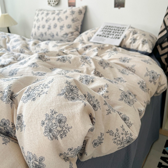 91家纺网 家纺一手货源 找家纺 朵朵家纺 2026新款高级感轻奢复古美拉德色系双层纱泡芙棉床品四件套加厚水洗双层纱软 清欢