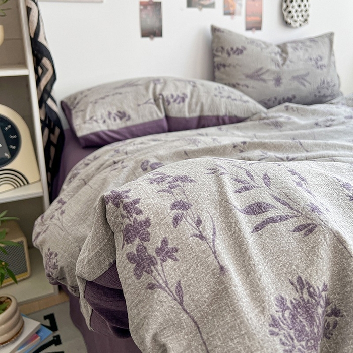 91家纺网 家纺一手货源 找家纺 朵朵家纺 2026新款高级感轻奢复古美拉德色系双层纱泡芙棉床品四件套加厚水洗双层纱软 紫苏