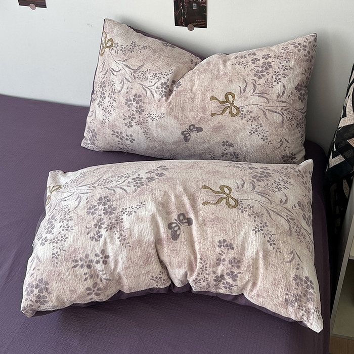 91家纺网 家纺一手货源 找家纺 朵朵家纺 2026新款高级感轻奢复古美拉德色系双层纱泡芙棉床品四件套加厚水洗双层纱软 花姿