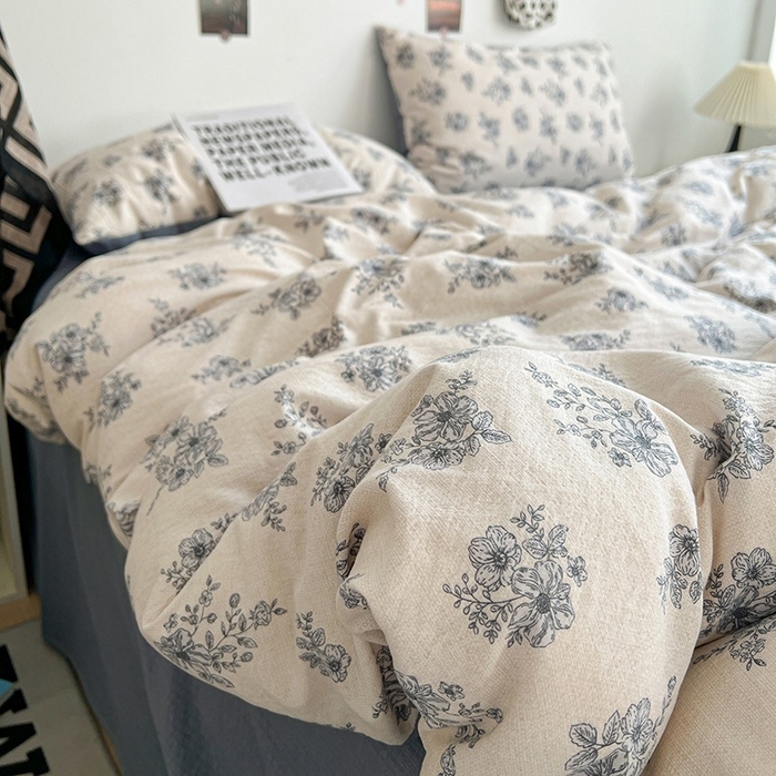 91家纺网 家纺一手货源 找家纺 朵朵家纺 2026新款高级感轻奢复古美拉德色系双层纱泡芙棉床品四件套加厚水洗双层纱软 清欢