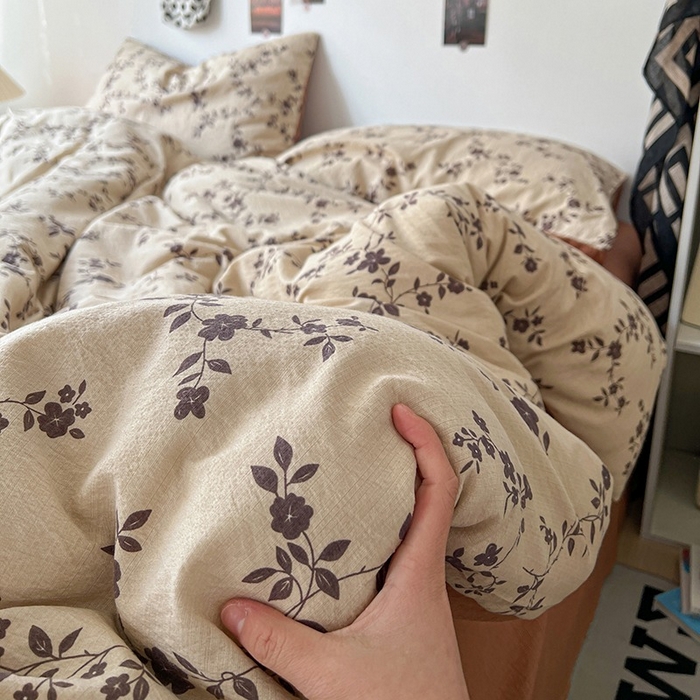 91家纺网 家纺一手货源 找家纺 朵朵家纺 2026新款高级感轻奢复古美拉德色系双层纱泡芙棉床品四件套加厚水洗双层纱软 暮光