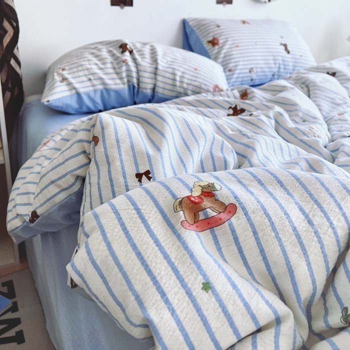 91家纺网 家纺一手货源 找家纺 朵朵家纺 2026新款高级感轻奢复古美拉德色系双层纱泡芙棉床品四件套加厚水洗双层纱软 木马拾光