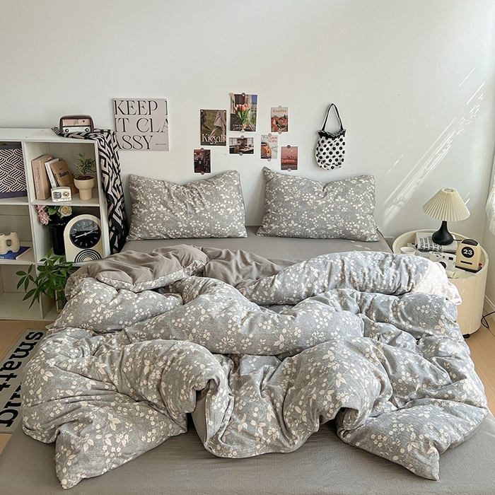 91家纺网 家纺一手货源 找家纺 朵朵家纺 2026新款高级感轻奢复古美拉德色系双层纱泡芙棉床品四件套加厚水洗双层纱软 漫野