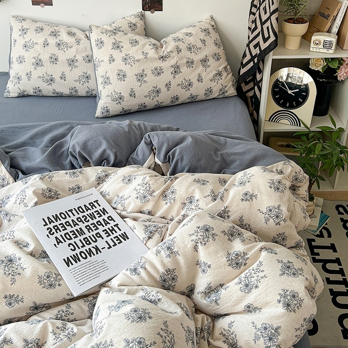 91家纺网 家纺一手货源 找家纺 朵朵家纺 2026新款高级感轻奢复古美拉德色系双层纱泡芙棉床品四件套加厚水洗双层纱软 清欢