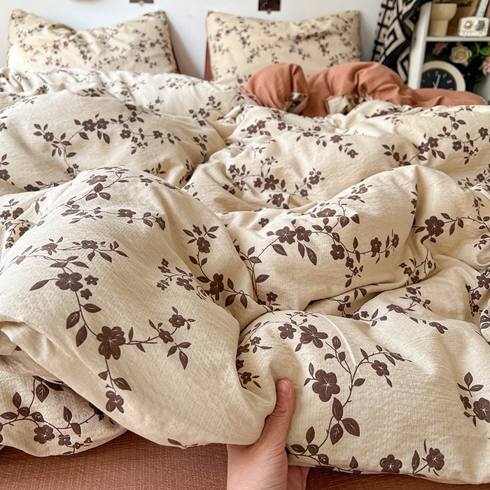 91家纺网 家纺一手货源 找家纺 朵朵家纺 2026新款高级感轻奢复古美拉德色系双层纱泡芙棉床品四件套加厚水洗双层纱软 暮光