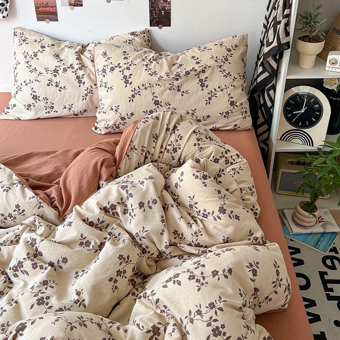 91家纺网 家纺一手货源 找家纺 朵朵家纺 2026新款高级感轻奢复古美拉德色系双层纱泡芙棉床品四件套加厚水洗双层纱软 暮光