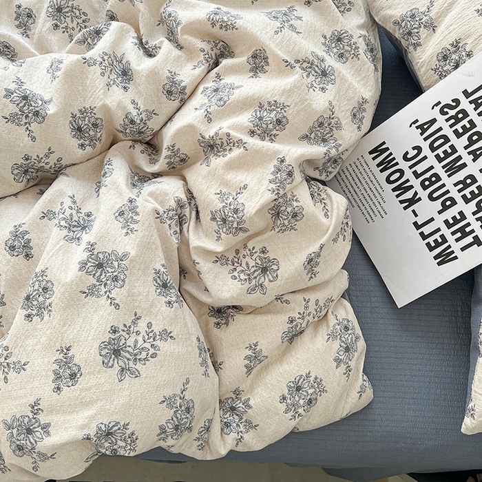 91家纺网 家纺一手货源 找家纺 朵朵家纺 2026新款高级感轻奢复古美拉德色系双层纱泡芙棉床品四件套加厚水洗双层纱软 清欢