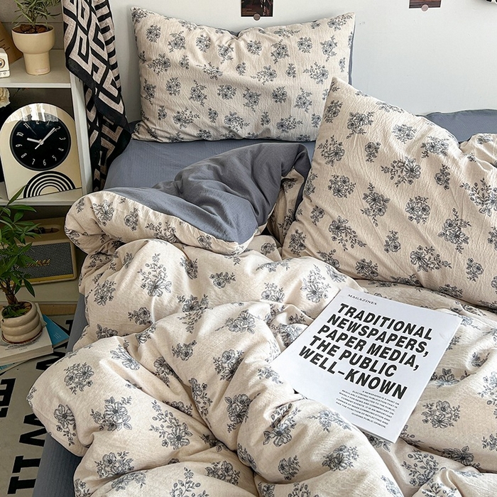 91家纺网 家纺一手货源 找家纺 朵朵家纺 2026新款高级感轻奢复古美拉德色系双层纱泡芙棉床品四件套加厚水洗双层纱软 清欢