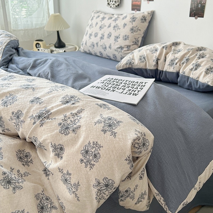 91家纺网 家纺一手货源 找家纺 朵朵家纺 2026新款高级感轻奢复古美拉德色系双层纱泡芙棉床品四件套加厚水洗双层纱软 清欢