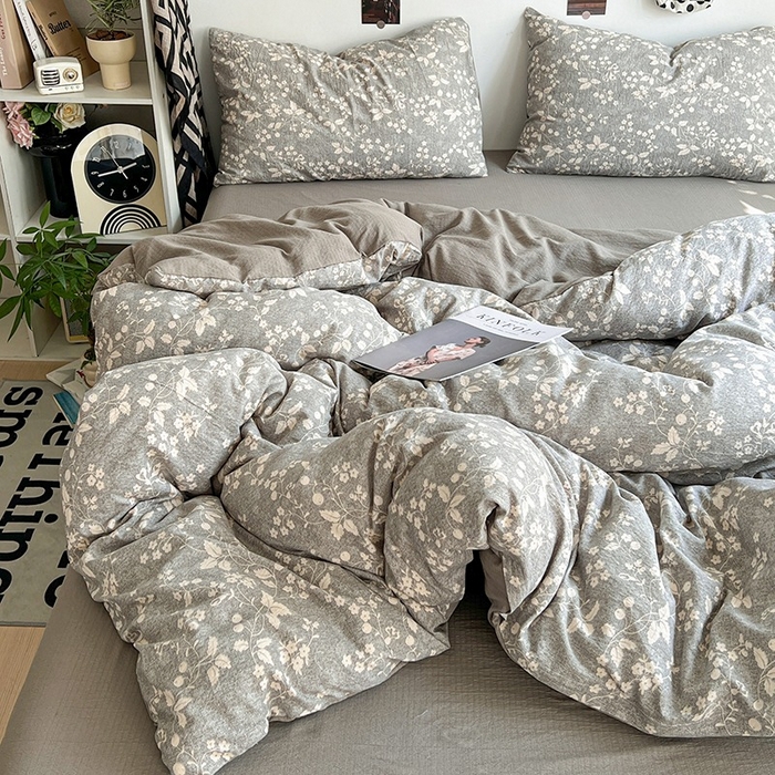 91家纺网 家纺一手货源 找家纺 朵朵家纺 2026新款高级感轻奢复古美拉德色系双层纱泡芙棉床品四件套加厚水洗双层纱软 漫野