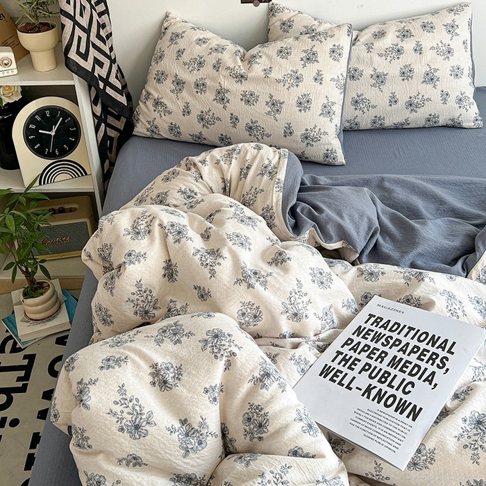 91家纺网 家纺一手货源 找家纺 朵朵家纺 2026新款高级感轻奢复古美拉德色系双层纱泡芙棉床品四件套加厚水洗双层纱软 清欢