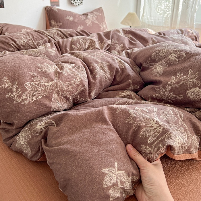 91家纺网 家纺一手货源 找家纺 朵朵家纺 2026新款高级感轻奢复古美拉德色系双层纱泡芙棉床品四件套加厚水洗双层纱软 晚棠