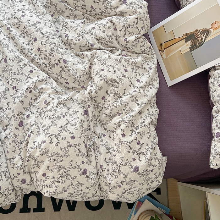 91家纺网 家纺一手货源 找家纺 朵朵家纺 2026新款高级感轻奢复古美拉德色系双层纱泡芙棉床品四件套加厚水洗双层纱软 春风拂梦