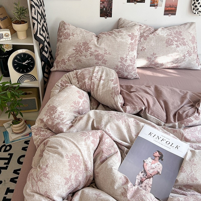 91家纺网 家纺一手货源 找家纺 朵朵家纺 2026新款高级感轻奢复古美拉德色系双层纱泡芙棉床品四件套加厚水洗双层纱软 知音咖