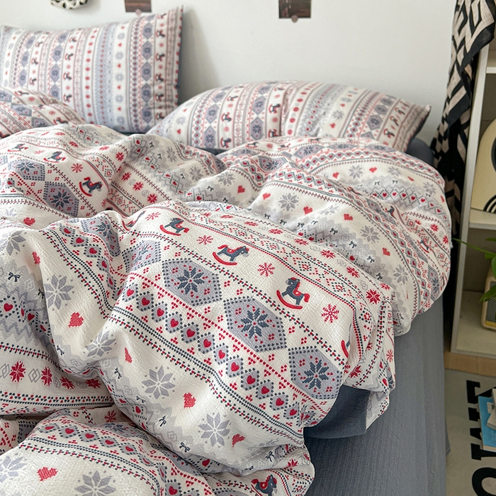 91家纺网 家纺一手货源 找家纺 （总）朵朵家纺 2026新款高级感轻奢复古美拉德色系双层纱泡芙棉床品四件套加厚水洗双层纱软