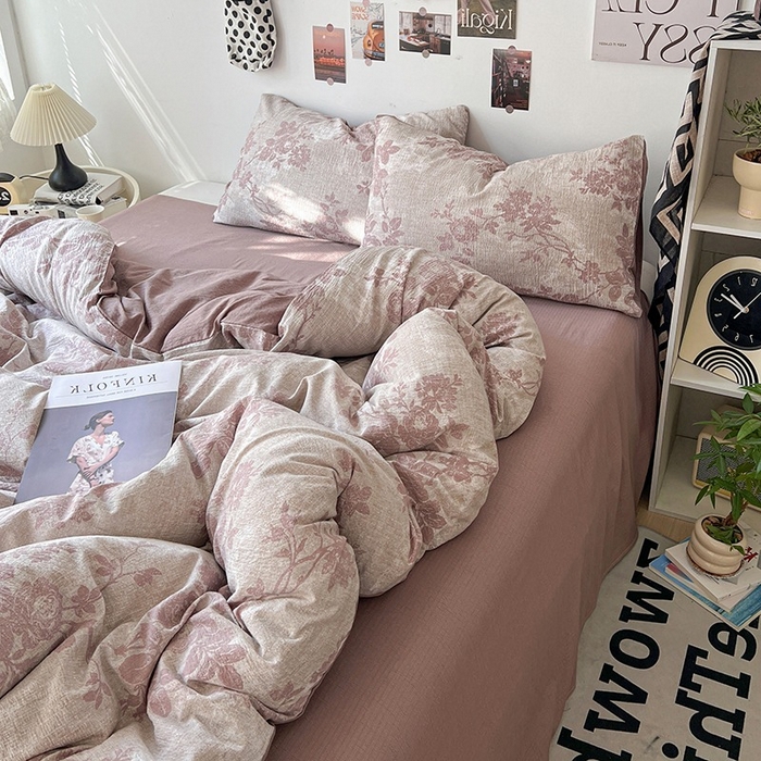 91家纺网 家纺一手货源 找家纺 朵朵家纺 2026新款高级感轻奢复古美拉德色系双层纱泡芙棉床品四件套加厚水洗双层纱软 知音咖