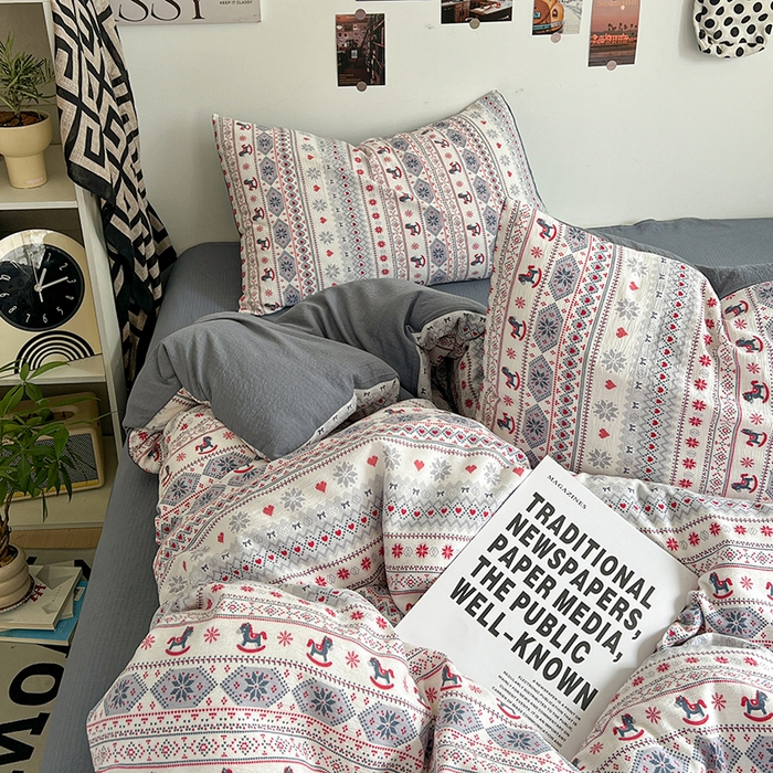 91家纺网 家纺一手货源 找家纺 （总）朵朵家纺 2026新款高级感轻奢复古美拉德色系双层纱泡芙棉床品四件套加厚水洗双层纱软