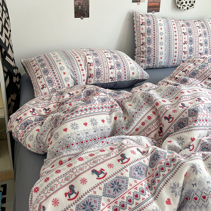 91家纺网 家纺一手货源 找家纺 （总）朵朵家纺 2026新款高级感轻奢复古美拉德色系双层纱泡芙棉床品四件套加厚水洗双层纱软