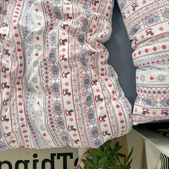 91家纺网 家纺一手货源 找家纺 （总）朵朵家纺 2026新款高级感轻奢复古美拉德色系双层纱泡芙棉床品四件套加厚水洗双层纱软