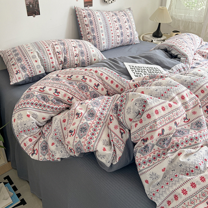 91家纺网 家纺一手货源 找家纺 （总）朵朵家纺 2026新款高级感轻奢复古美拉德色系双层纱泡芙棉床品四件套加厚水洗双层纱软