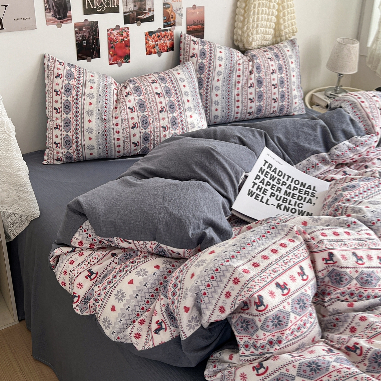 91家纺网 家纺一手货源 找家纺 朵朵家纺 2026新款高级感轻奢复古美拉德色系双层纱泡芙棉床品四件套加厚水洗双层纱软 马上有福2