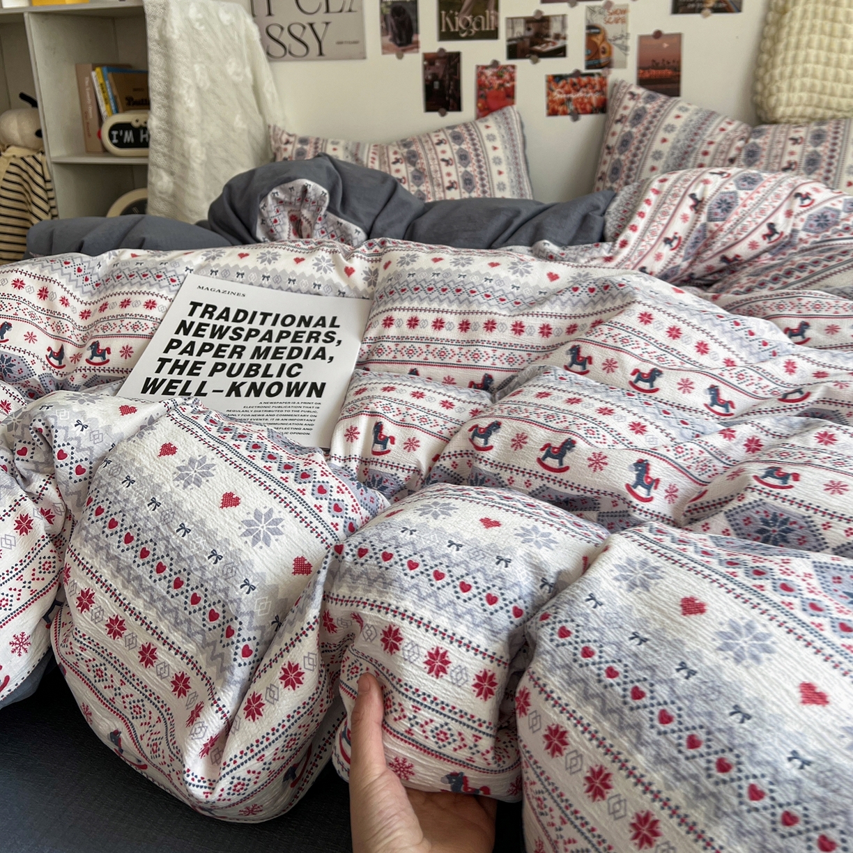 91家纺网 家纺一手货源 找家纺 朵朵家纺 2026新款高级感轻奢复古美拉德色系双层纱泡芙棉床品四件套加厚水洗双层纱软 马上有福2