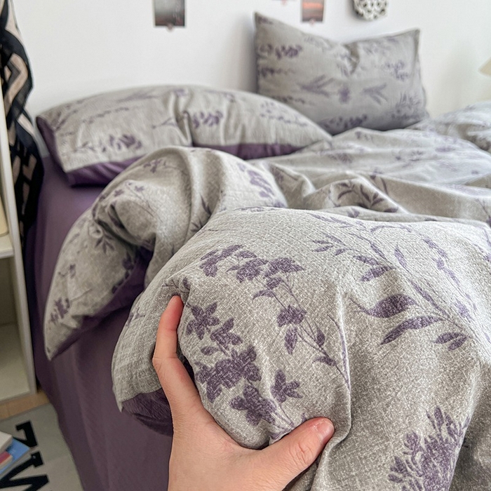 91家纺网 家纺一手货源 找家纺 朵朵家纺 2026新款高级感轻奢复古美拉德色系双层纱泡芙棉床品四件套加厚水洗双层纱软 紫苏