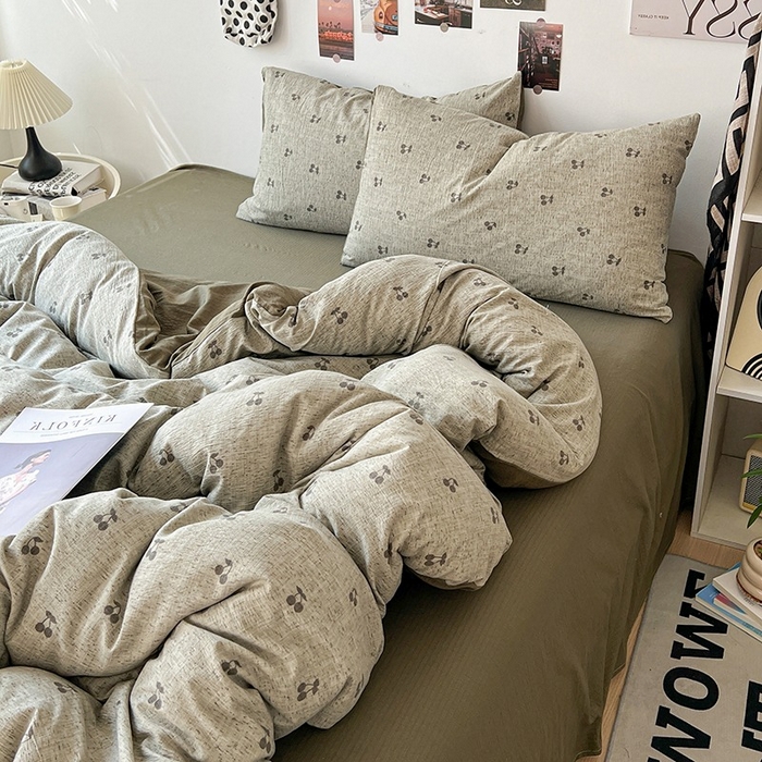 91家纺网 家纺一手货源 找家纺 朵朵家纺 2026新款高级感轻奢复古美拉德色系双层纱泡芙棉床品四件套加厚水洗双层纱软 绿樱