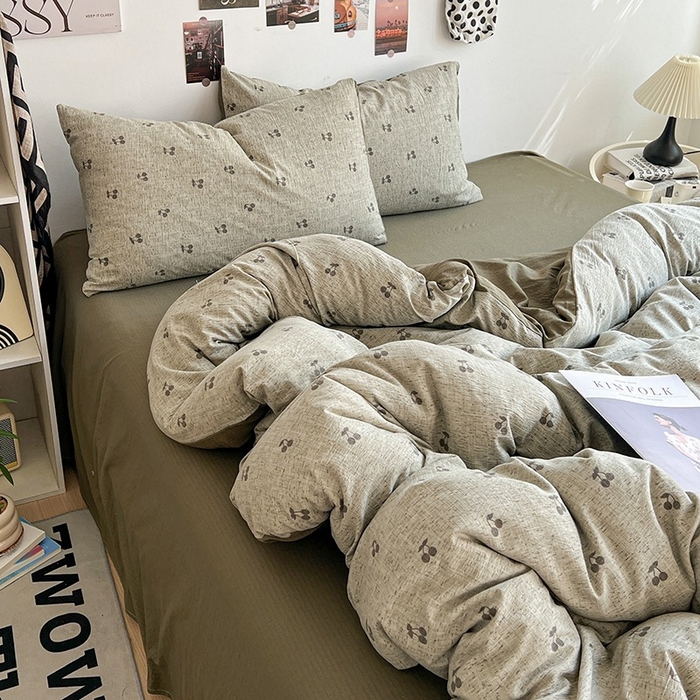 91家纺网 家纺一手货源 找家纺 朵朵家纺 2026新款高级感轻奢复古美拉德色系双层纱泡芙棉床品四件套加厚水洗双层纱软 绿樱