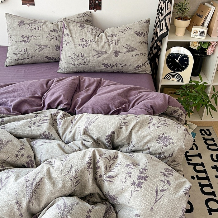 91家纺网 家纺一手货源 找家纺 朵朵家纺 2026新款高级感轻奢复古美拉德色系双层纱泡芙棉床品四件套加厚水洗双层纱软 紫苏