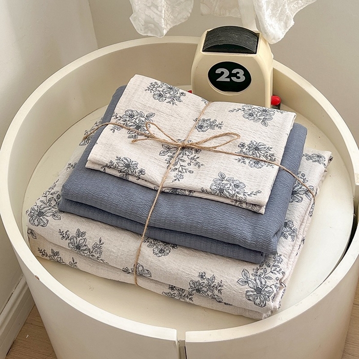 91家纺网 家纺一手货源 找家纺 朵朵家纺 2026新款高级感轻奢复古美拉德色系双层纱泡芙棉床品四件套加厚水洗双层纱软 清欢