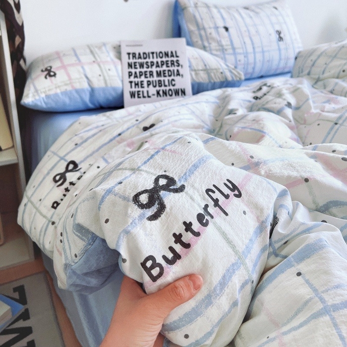 91家纺网 家纺一手货源 找家纺 朵朵家纺 2026新款高级感轻奢复古美拉德色系双层纱泡芙棉床品四件套加厚水洗双层纱软 盐系格绊