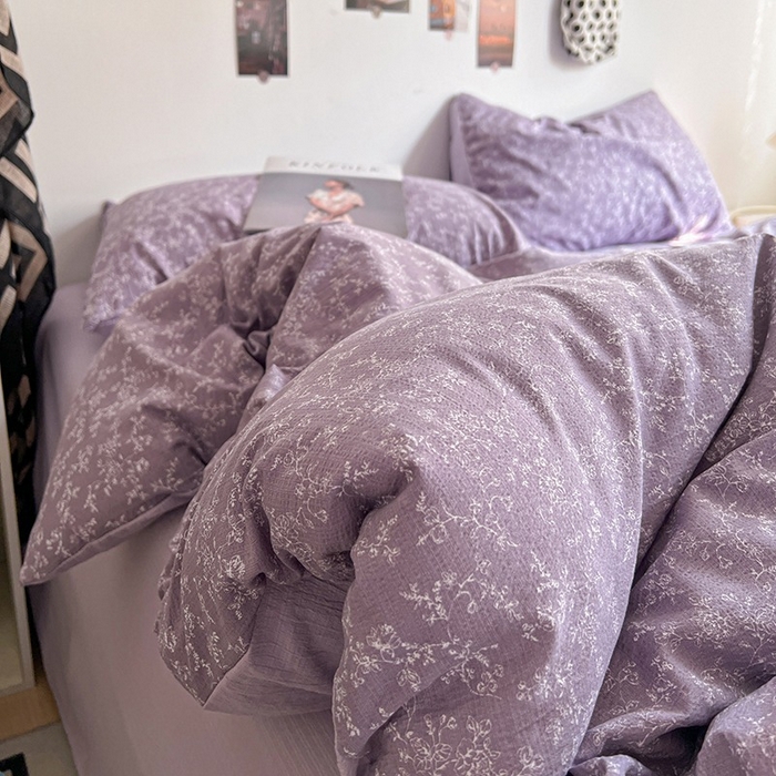 91家纺网 家纺一手货源 找家纺 朵朵家纺 2026新款高级感轻奢复古美拉德色系双层纱泡芙棉床品四件套加厚水洗双层纱软 紫萝漫想
