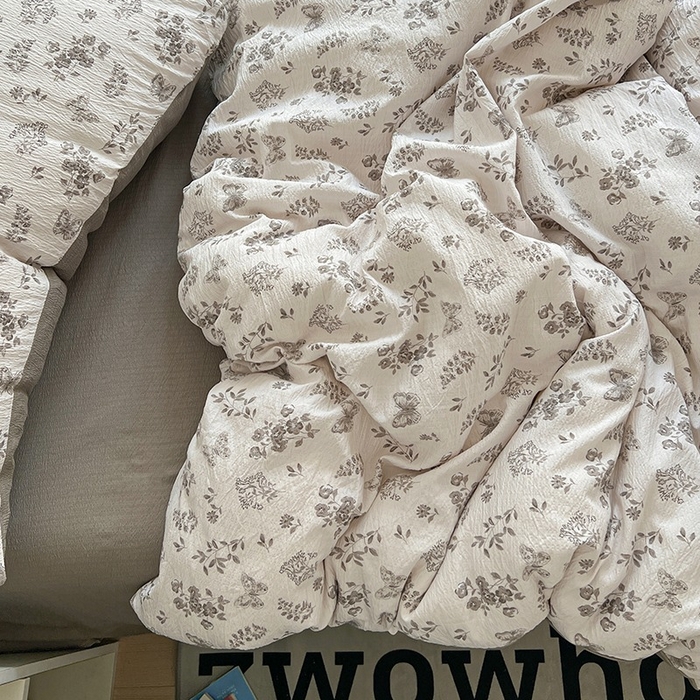 91家纺网 家纺一手货源 找家纺 朵朵家纺 2026新款高级感轻奢复古美拉德色系双层纱泡芙棉床品四件套加厚水洗双层纱软 素碟吟