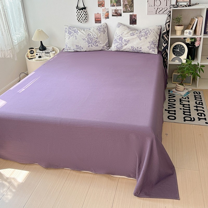 91家纺网 家纺一手货源 找家纺 朵朵家纺 2026新款高级感轻奢复古美拉德色系双层纱泡芙棉床品四件套加厚水洗双层纱软 紫韵