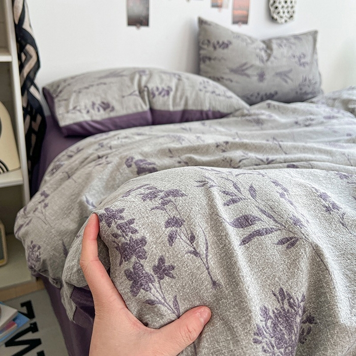 91家纺网 家纺一手货源 找家纺 朵朵家纺 2026新款高级感轻奢复古美拉德色系双层纱泡芙棉床品四件套加厚水洗双层纱软 紫苏