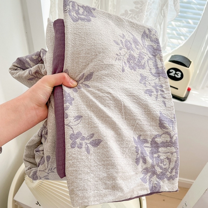 91家纺网 家纺一手货源 找家纺 朵朵家纺 2026新款高级感轻奢复古美拉德色系双层纱泡芙棉床品四件套加厚水洗双层纱软 紫韵