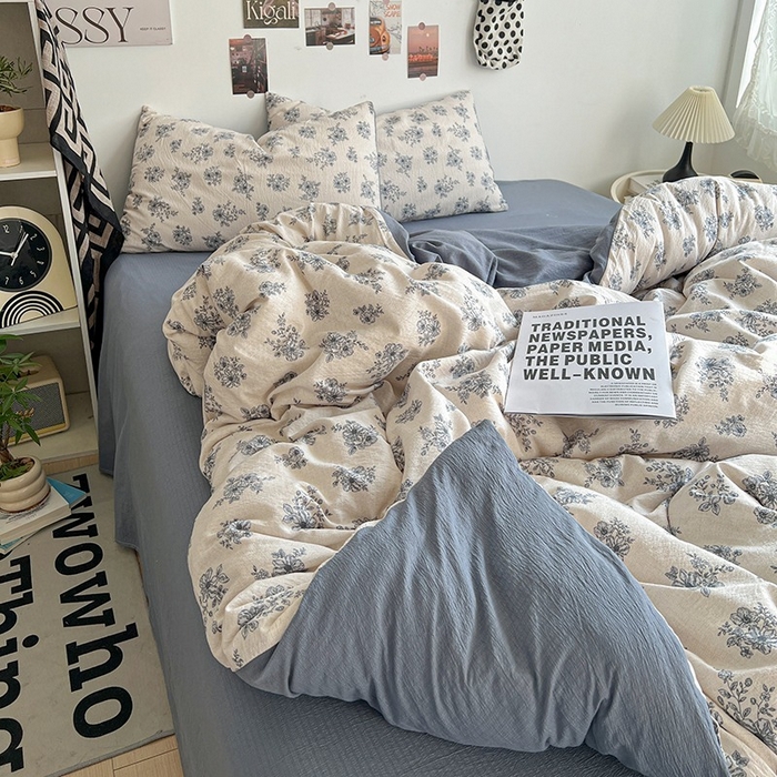 91家纺网 家纺一手货源 找家纺 朵朵家纺 2026新款高级感轻奢复古美拉德色系双层纱泡芙棉床品四件套加厚水洗双层纱软 清欢