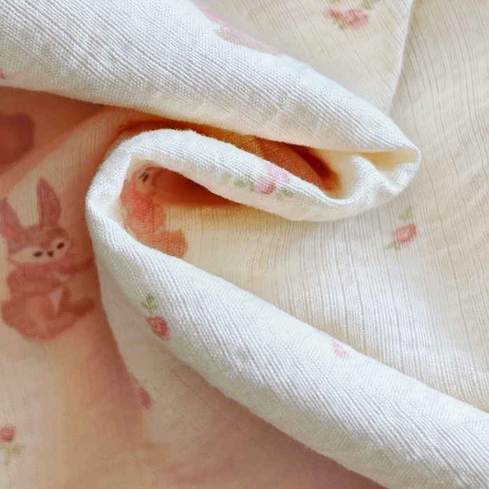 91家纺网 家纺一手货源 找家纺 朵朵家纺 2026新款高级感轻奢复古美拉德色系双层纱泡芙棉床品四件套加厚水洗双层纱软 奶芙兔