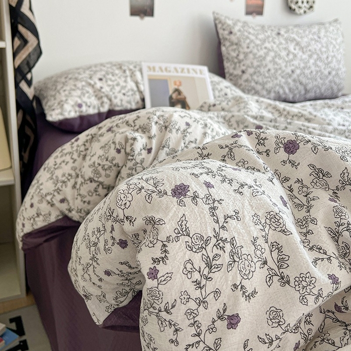 91家纺网 家纺一手货源 找家纺 朵朵家纺 2026新款高级感轻奢复古美拉德色系双层纱泡芙棉床品四件套加厚水洗双层纱软 春风拂梦