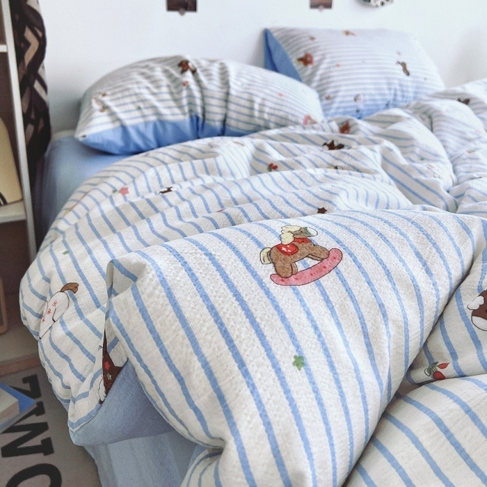 91家纺网 家纺一手货源 找家纺 朵朵家纺 2026新款高级感轻奢复古美拉德色系双层纱泡芙棉床品四件套加厚水洗双层纱软 木马拾光